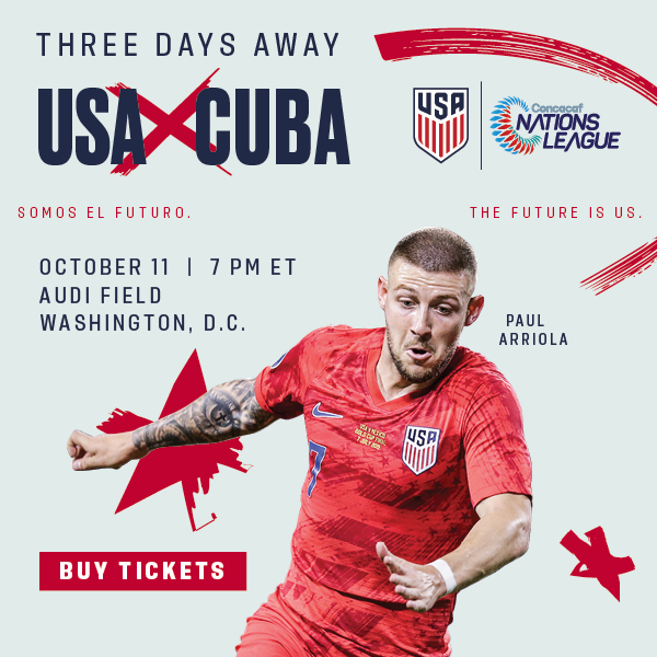 USA versus Cuba soccer match promotional poster