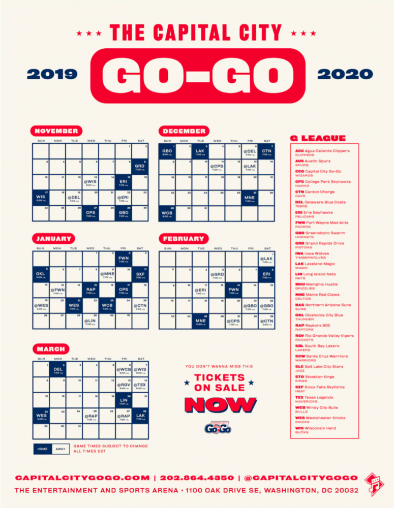 2019 - 2020 Capital City Go-Go Schedule
