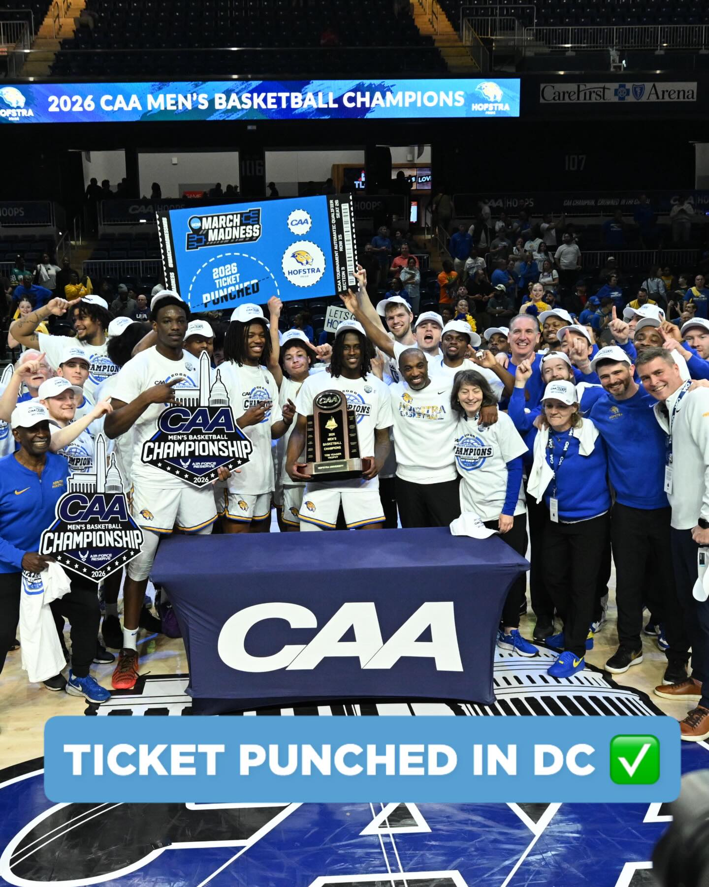 Next stop: The Big Dance 

Congratulations to your 2026 @caasports Men’s Basketball Champions @hofstrambb for being Crowned in the Capital 

 @carefirstarena
