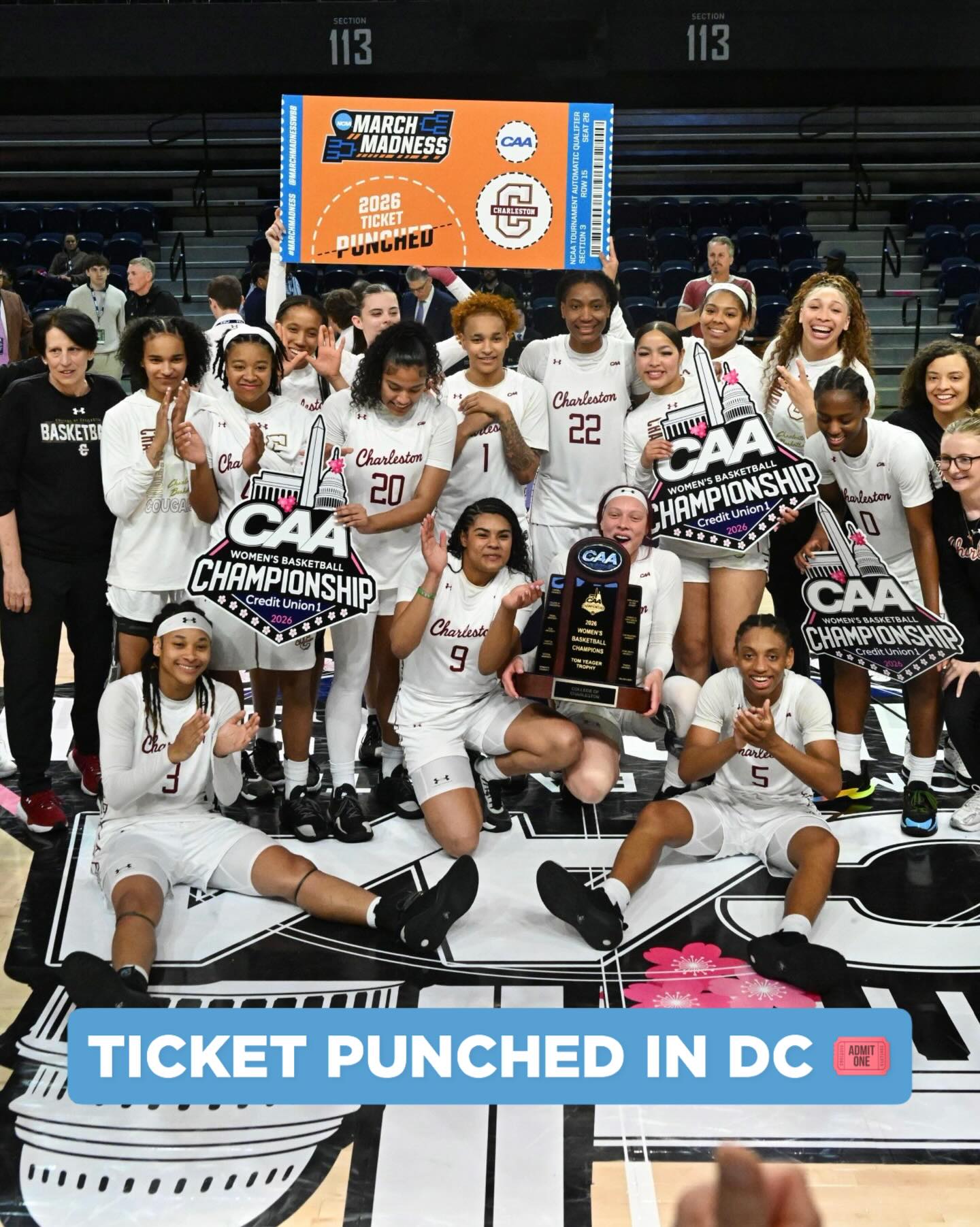 Going DANCIN’ 

For the FIRST TIME EVER, @cofcwbb has won the @caasports Championship and is going to the Big Dance!!! 

 @carefirstarena | #CAAHoops