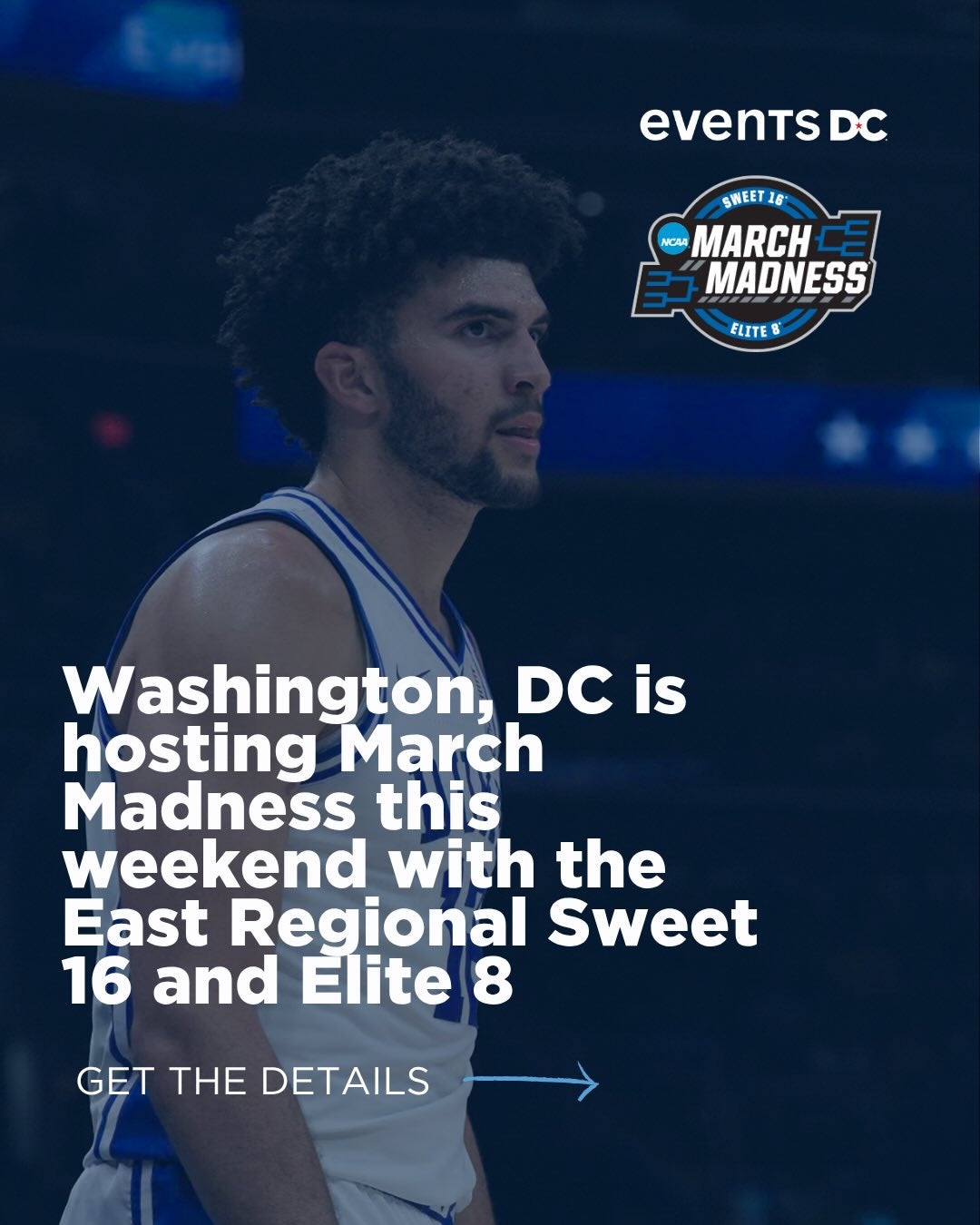 Who’s ready to dance?! 

@ncaa March Madness has officially arrived to Washington, DC! The weekend will feature the East Regional Sweet 16 and Elite 8 matchups:

Friday, March 27 | Sweet 16
 (1) Duke vs. (5) St. John’s - 7:10 PM
 (2) UConn vs. (3) Michiga