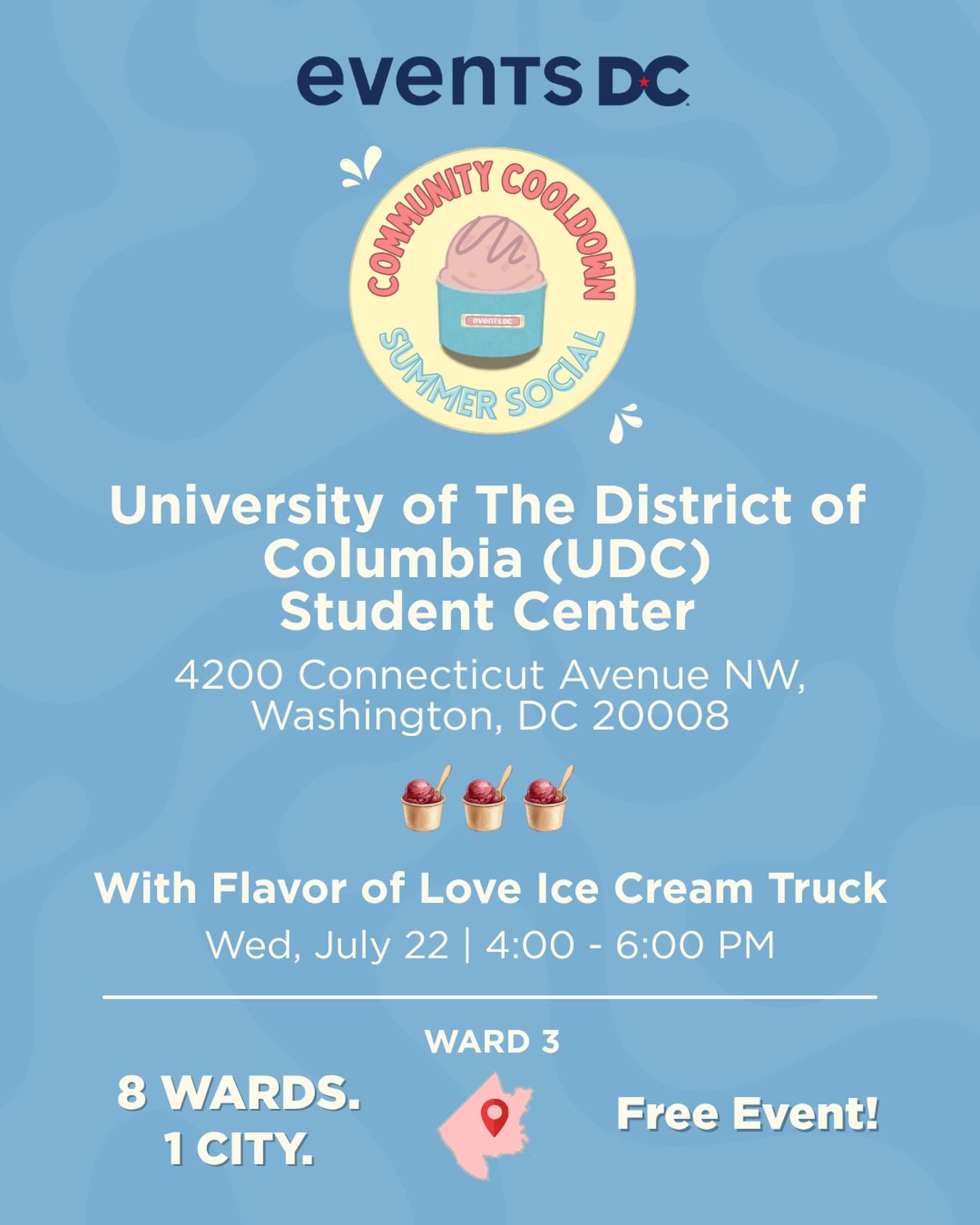 Your free ice cream awaits!

Join us TODAY, July 22 from 4:00-6:00 PM, for free scoops and summer fun at @universityofdc Student Center (4200 Connecticut Avenue NW) . 

A HUGE thank you to @flavor_of_love_ice_cream_truck for partnering with us . Stick aro