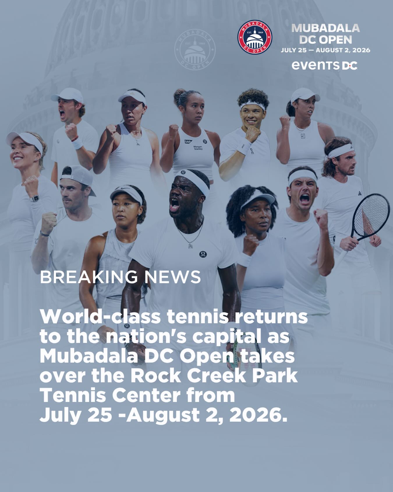 Center court calling 

Get ready for an electric week of tennis! The Mubadala DC Open returns July 25–August 2, 2026 bringing the world’s only combined ATP 500 and WTA 500 tournament to the William H.G. FitzGerald Tennis Center in Rock Creek Park. 

Don’t