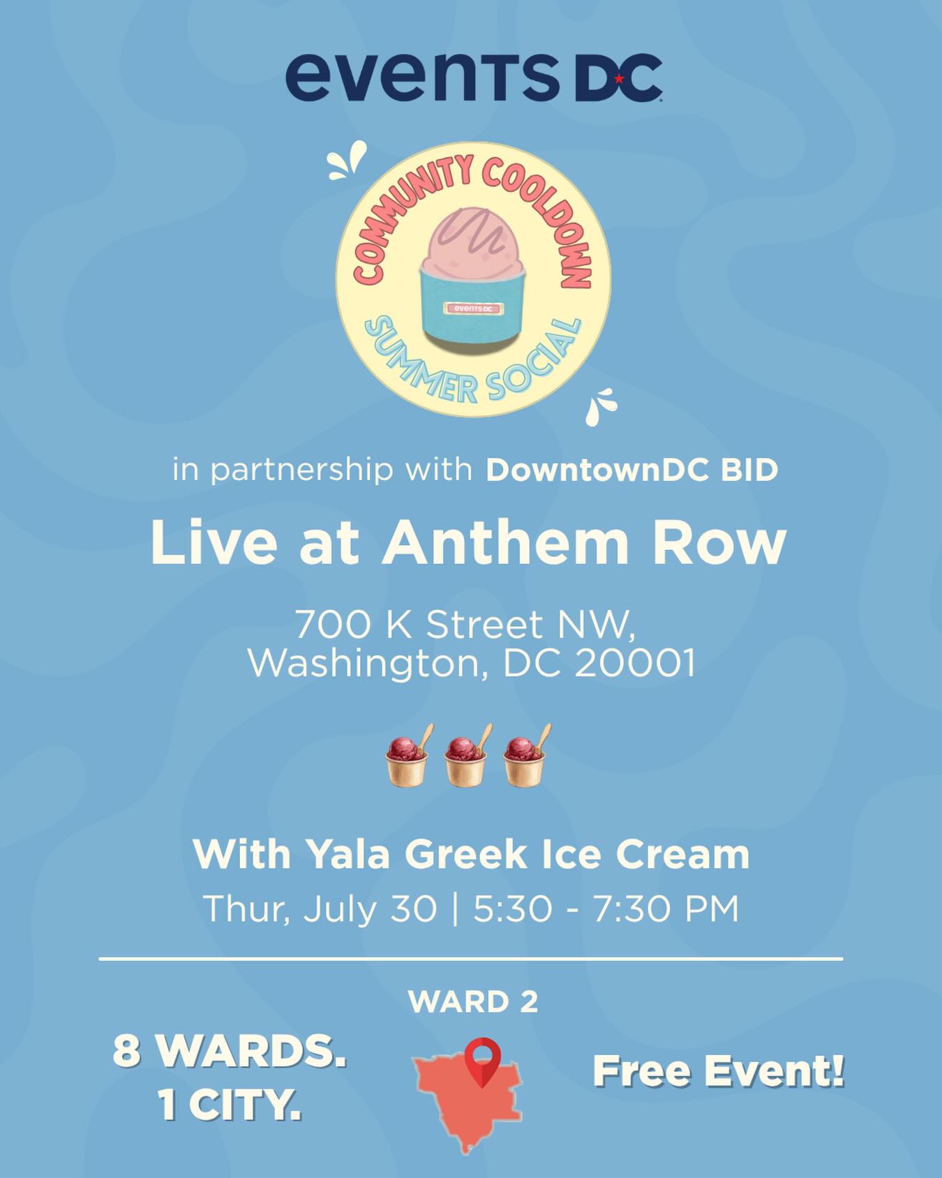 One scoop closer to cooling down 

Join us this Thursday, July 30 from 5:30-7:30 PM at Live at Anthem Row, for a delicious, free treat from @yalagreekicecream! This Community Cooldown, we are proud to partner with @downtowndcbid. Also, make sure to check 