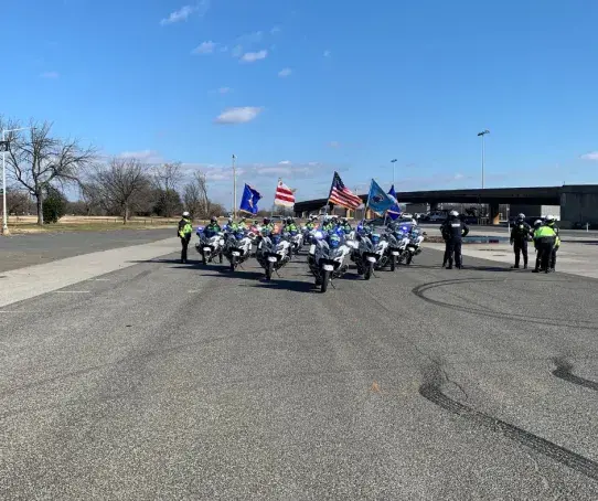 MPD Motorcycle escort group practicing in Lot 6