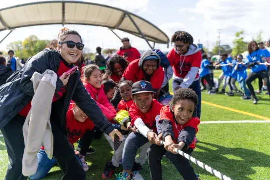 Kids participating in tug of war