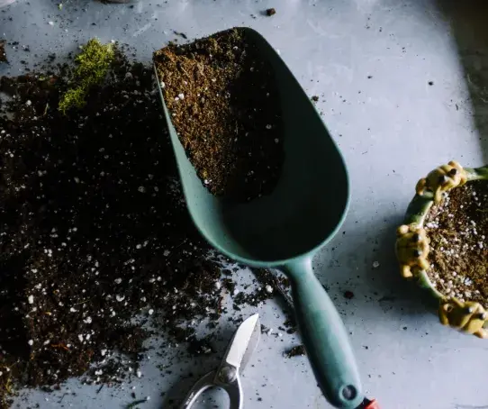 Gravel in shovel
