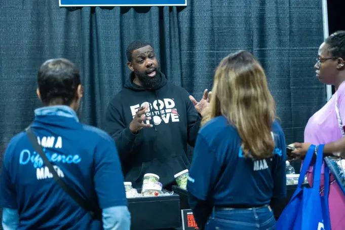 A representative of the CareFirst addressing community members