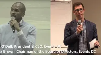 Greg and Max presenting at speaking events.