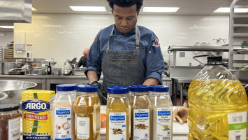Mychal Robinson competes in the Aramark Culinary Excellence Competition inside the Walter E. Washington Convention Center.