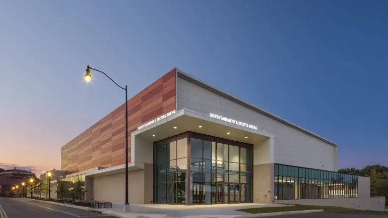 Exterior shot of the Entertainment and Sports Arena