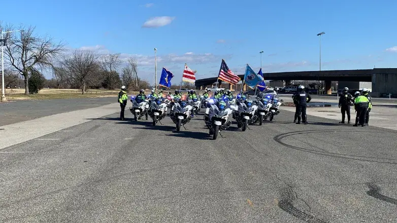 MPD Motorcycle escort group practicing in Lot 6 at the RFK Campus