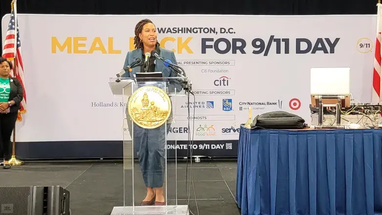 Mayor Muriel Bowser address the Meal Pack 9/11 Day crowd.